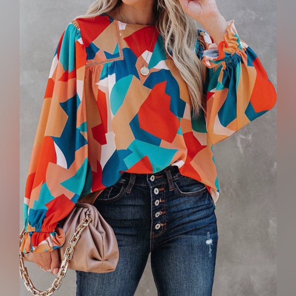 Women's Pretty Bash Abstract Puff Sleeve Blouse